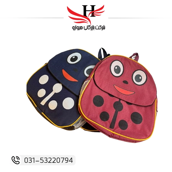 کیف مدرسه‌ای کفشدوزکی دخترانه مدل 006 با طراحی فانتزی کودکانه، مناسب دانش‌آموزان دبستانی، سبک و جادار، عرضه تکی و خرید عمده از هیوارو با ارسال از شهرضا اصفهان و تهران